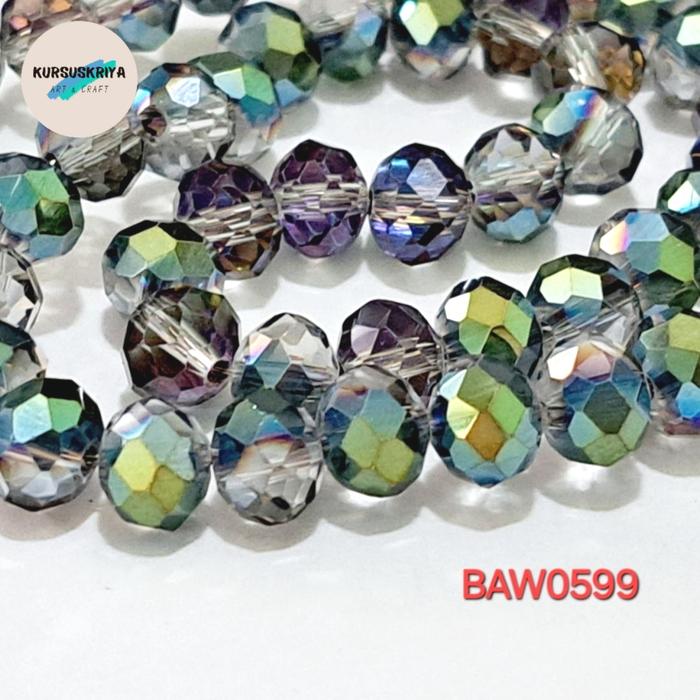 Gambar Manik-manik kristal austria bentuk rondelle facet 6 X 8  mm warna clear rainbow AB per renteng dari Kursuskriya Kota Administrasi Jakarta Selatan Tokopedia