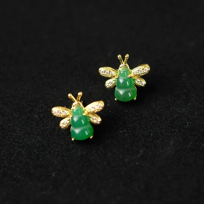 MI FENG - ELGRALUXE - Gold Plated Chinese Oriental Style Sangjit Imlek CNY Jade Earrings 1