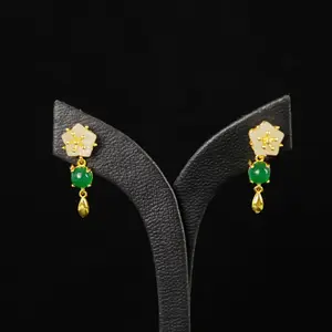JIA LI - ELGRALUXE - Gold Plated Chinese Oriental Style Sangjit Imlek CNY Jade Earrings