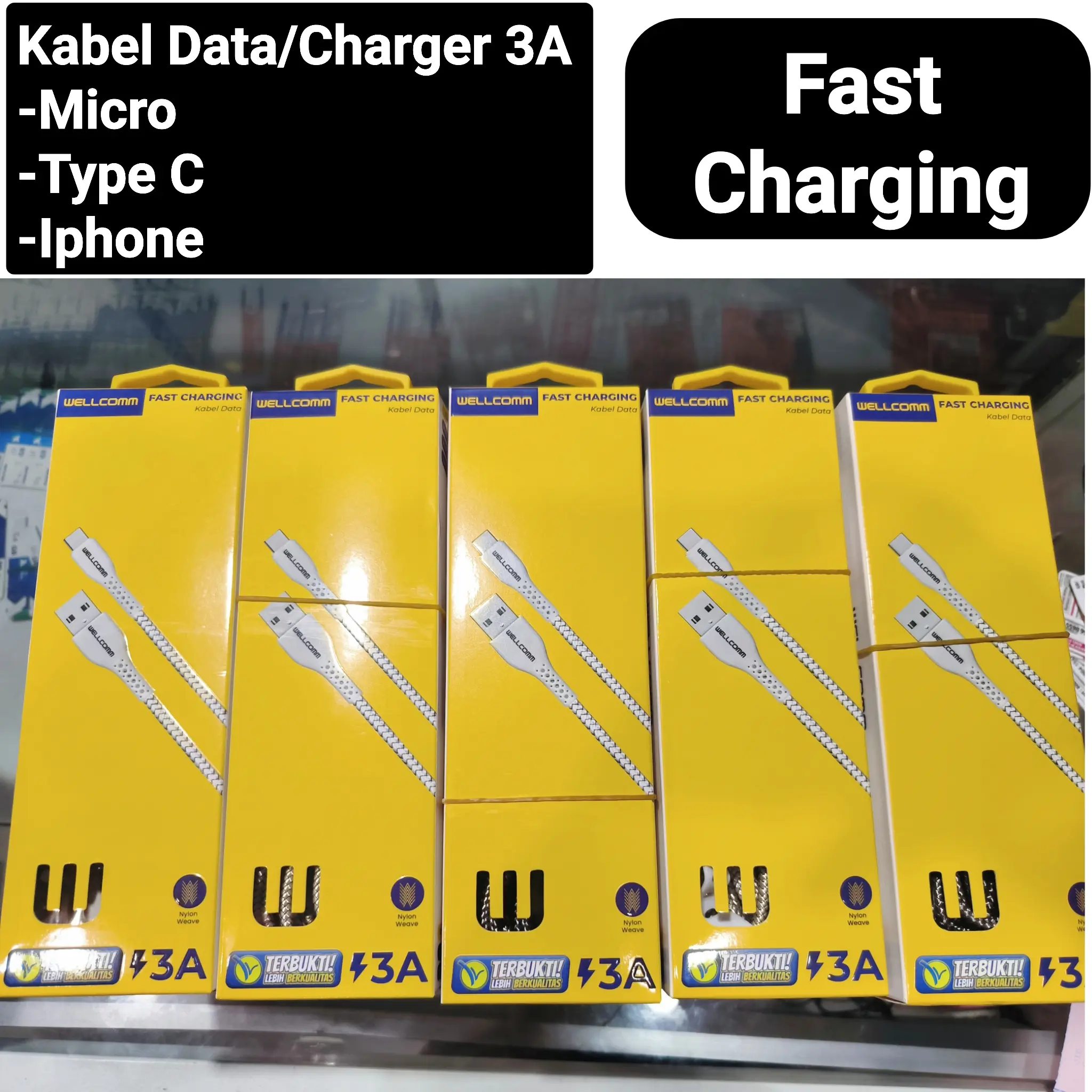 Kabel data Kabel Charger Kabel Casan Kabel Fast charging 3A 2 Meter 1.5 Meter Micro Type C Iphone