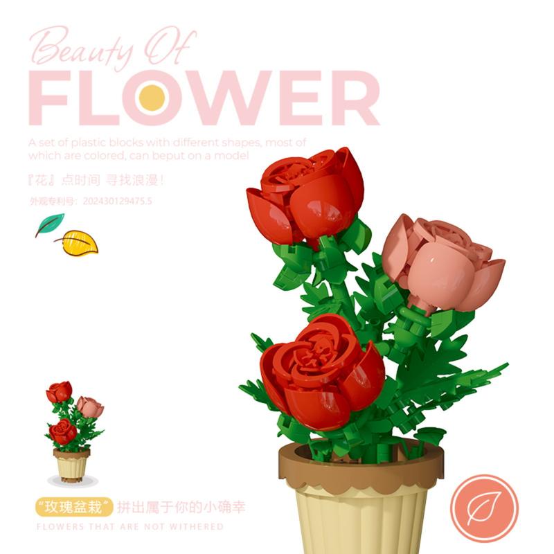 Blok Bangunan Bunga Lengkap Dengan Pot | Bricks Flowers Cantik Lucu Untuk Hadiah Pasangan Pajangan Dinding Meja Kantor 4