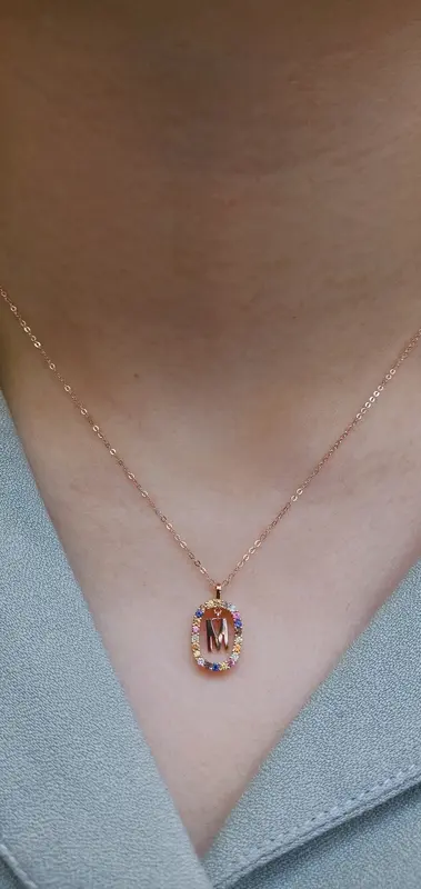 Kalung Berlian Inisial M - Kalung Huruf Sapphire - BANKAU02205 2