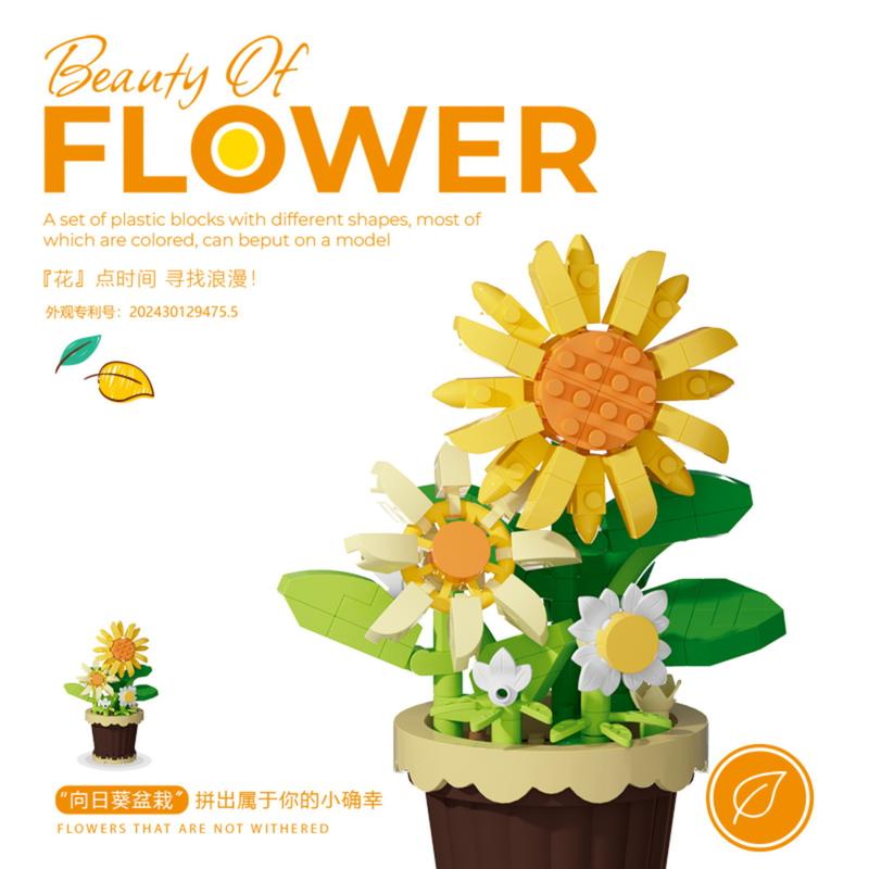 Blok Bangunan Bunga Lengkap Dengan Pot | Bricks Flowers Cantik Lucu Untuk Hadiah Pasangan Pajangan Dinding Meja Kantor 2