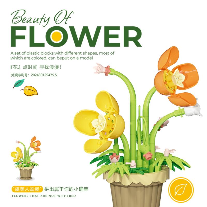 Blok Bangunan Bunga Lengkap Dengan Pot | Bricks Flowers Cantik Lucu Untuk Hadiah Pasangan Pajangan Dinding Meja Kantor 7