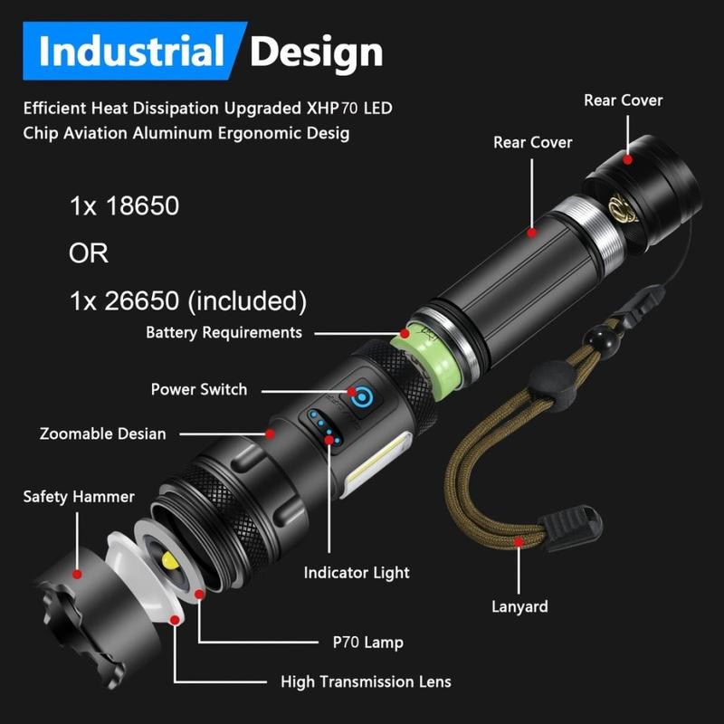 Senter LED XHP70 SWAT ZOOM Super Terang Tactical Flashlight 90000 Lumens USB Rechargeable Outdoor Tahan Air 7