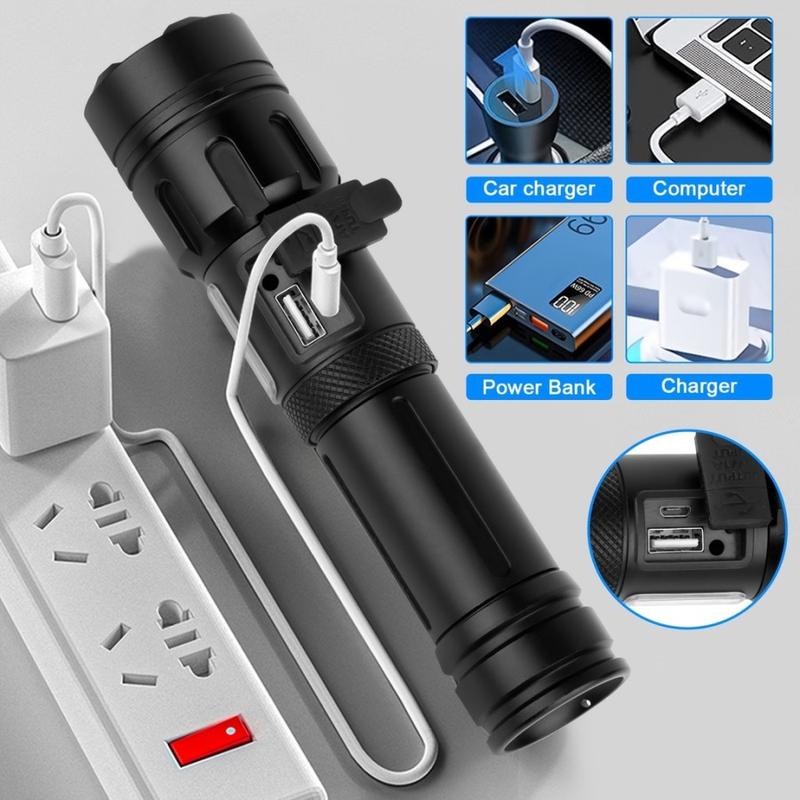 Senter LED XHP70 SWAT ZOOM Super Terang Tactical Flashlight 90000 Lumens USB Rechargeable Outdoor Tahan Air 6