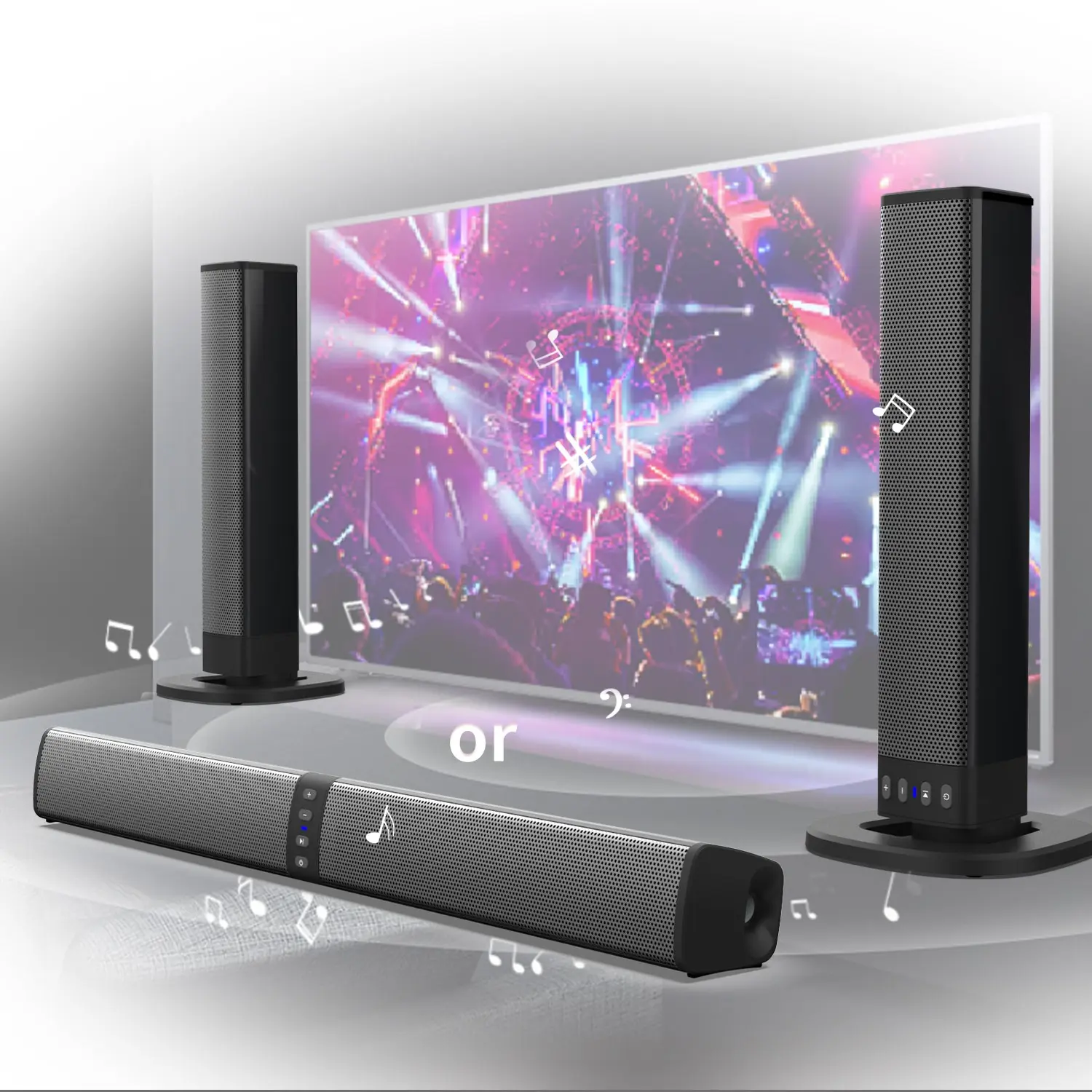 Soundbar Surround Portabel dengan Subwoofer Nirkabel dan Sistem 2 Speaker untuk TV dan Home Theater
