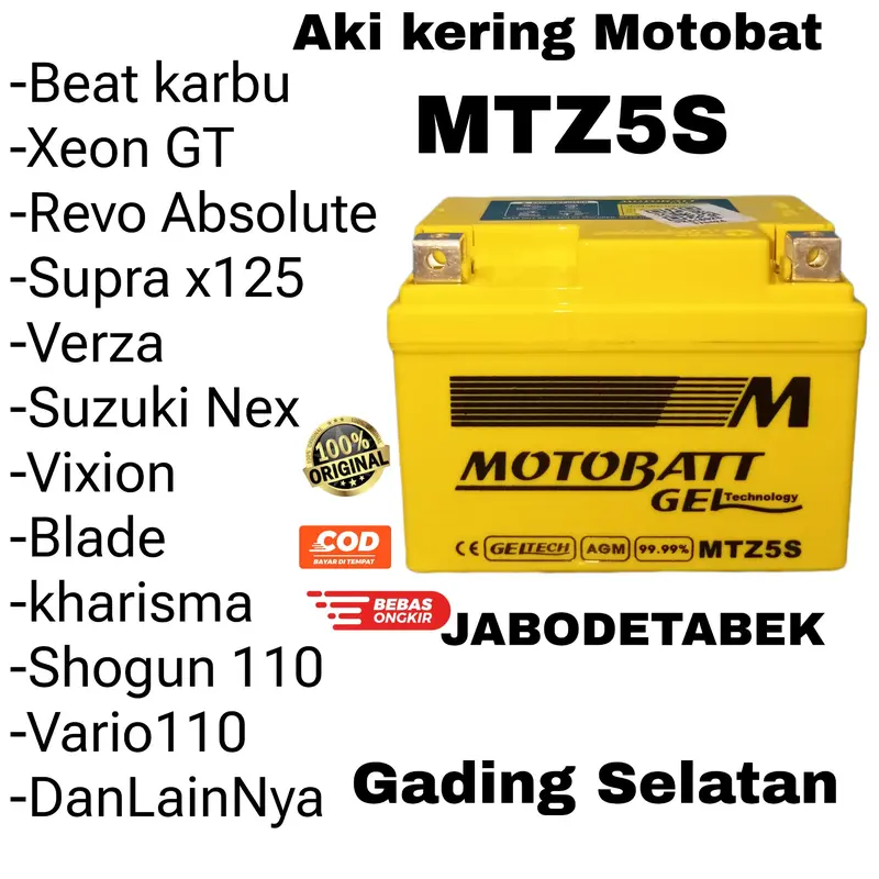 Original Motobatt MTZ5S aki motor Vario 110 , Beat Karbu , Vixion , MX new aki Gel High Spec Motorcycle 1