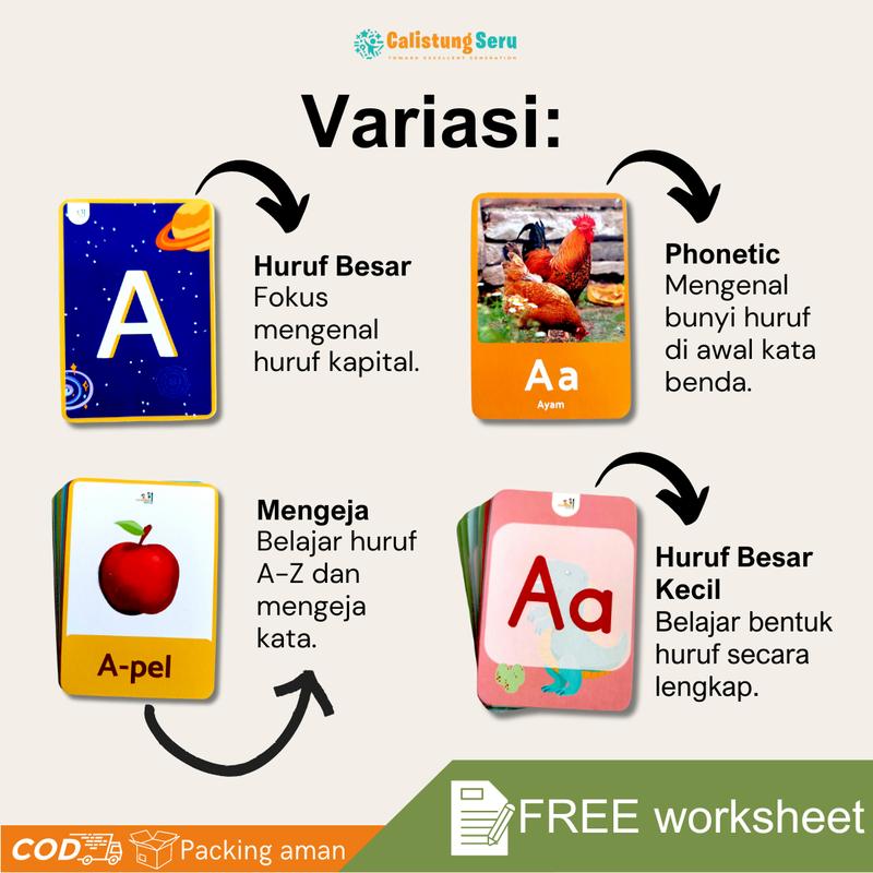 Flash card Alfabet Huruf Besar - Kecil Media Belajar Anak dengan Box 6