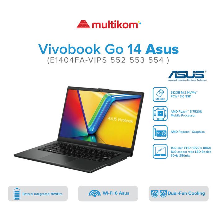 Gambar Asus Vivobook Go 14 E1404FA-VIPS552 553 554 R5-7520U 16GB 512SSD FHD W11 OHS dari MULTIKOM ID Kota Palembang Tokopedia