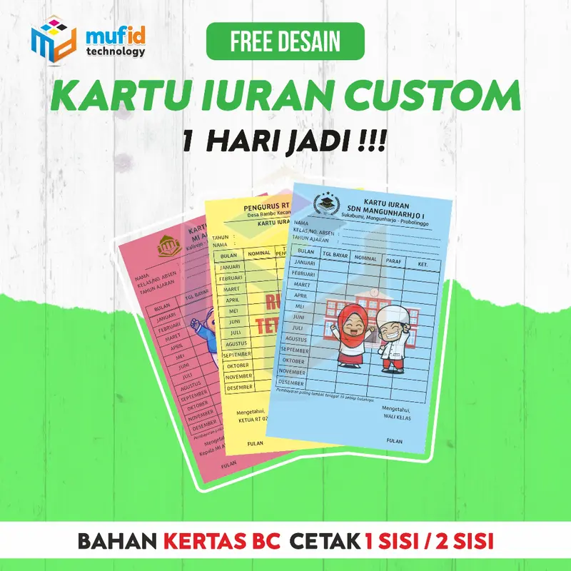 (10 X 16 CM)  KARTU IURAN WATERMARK KAS/SPP/PAGUYUBAN/INFAQ/SAMPAH/BIMBEL