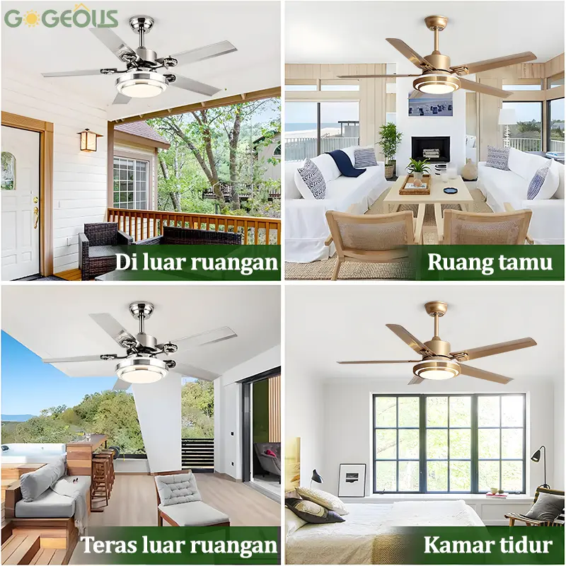 GOGEOUS Lampu Kipas Angin Gantung Plafon LED 3 Warna 6 Kecepatan Kendali Jarak Jauh - Remote-COD ceiling fan Putih 8