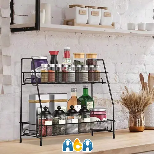 HCH Rak Bumbu Dapur Rak Jaring Kamar Mandi 2 Tingkat Multi Fungsi Rak Besi Anti Karat