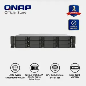 QNAP TS-1273AU-RP-8G 12-bay Rackmount NAS, AMD Ryzen V1000 series V1500B 4C/8T 2.2GHz, 8GB DDR4 RAM