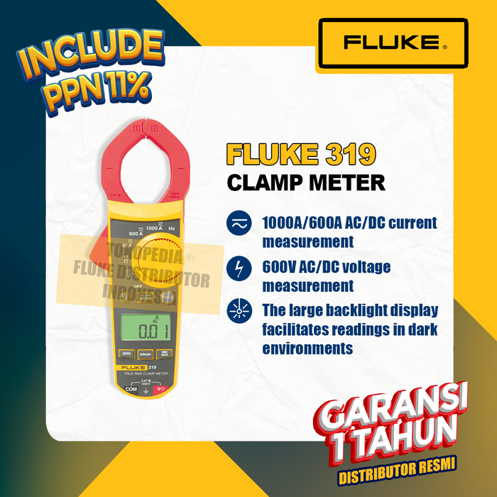 Gambar FLUKE 319 1000 AMP True-RMS AC/DC Clamp Meter dari FlukeDistributorIndonesia Kota Semarang Tokopedia