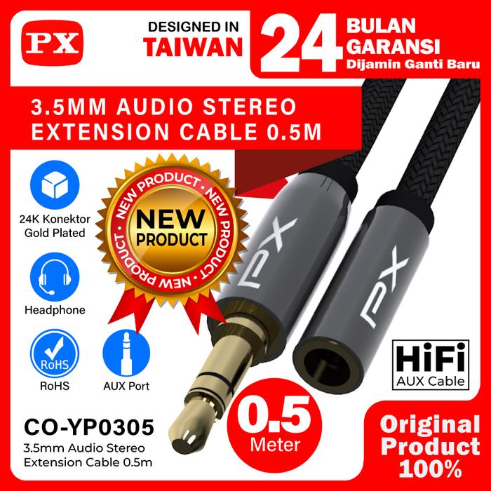 Gambar Kabel Audio Extension Aux 3.5mm Male to Female 0.5M PX CO-YP0305 dari PX Official Store Kota Administrasi Jakarta Utara Tokopedia