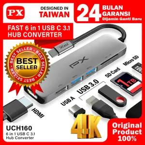 USB Hub Converter Type C Hub Adapter Laptop Macbook Ipad Tablet Type C 3.1 to HDMI 4K USB 3.0 Memory Card SD Card Micro SD up to 1TB 6 Port 6 in 1 PX UCH160
