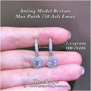 Anting Cantik Model Berlian Elegante Mas Putih 750 Asli Emas