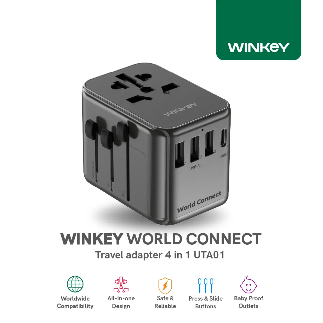 WINKEY Universal Travel Adaptor 17W 4 Port USB & USB C 4IN1 - UTA01