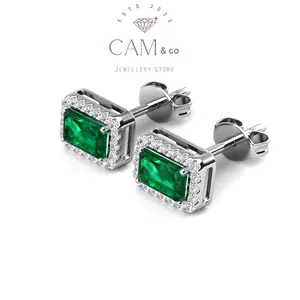 Radiant Green Emerald Earrings Elegant Luxury Anting Kotak Lapis Emas Putih 18K