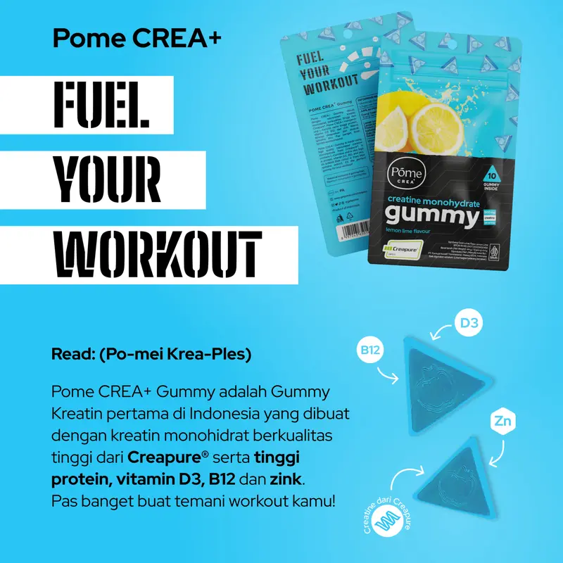 Pome CREA+ High Protein Creatine Gummy with Vitamin B12, D3, and Zinc (Tingkatkan performa atletik & percepat recovery setelah latihan) 1