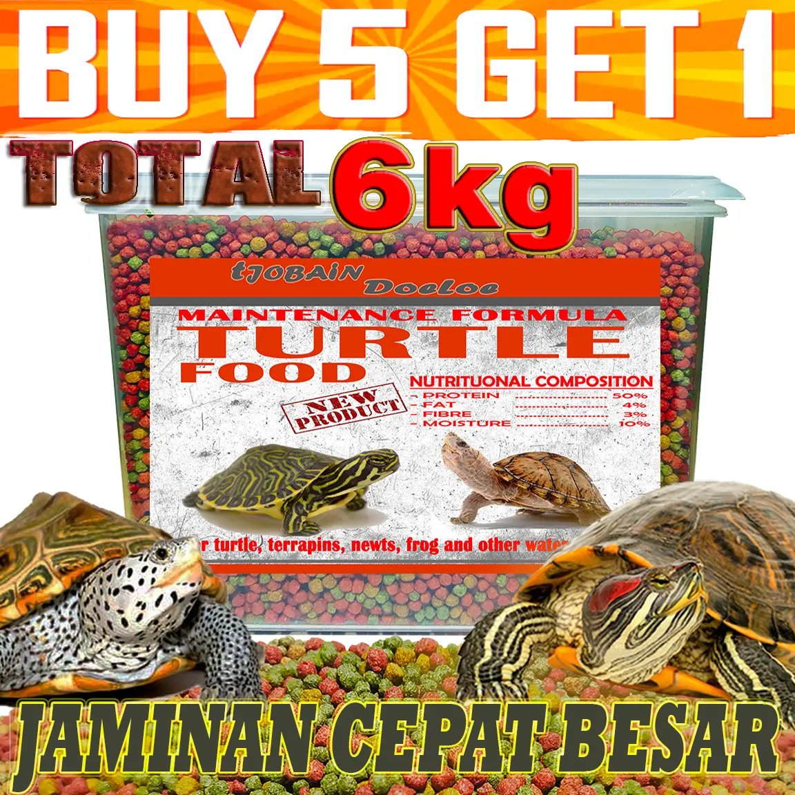Turtle pelet food makanan pakan kura kura air brazil res amphibi 1kg