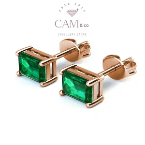 Anting Ethereal Green Emerald Earrings Anting Kotak Lapis Emas Rose Gold 18K Anting casual daily wear