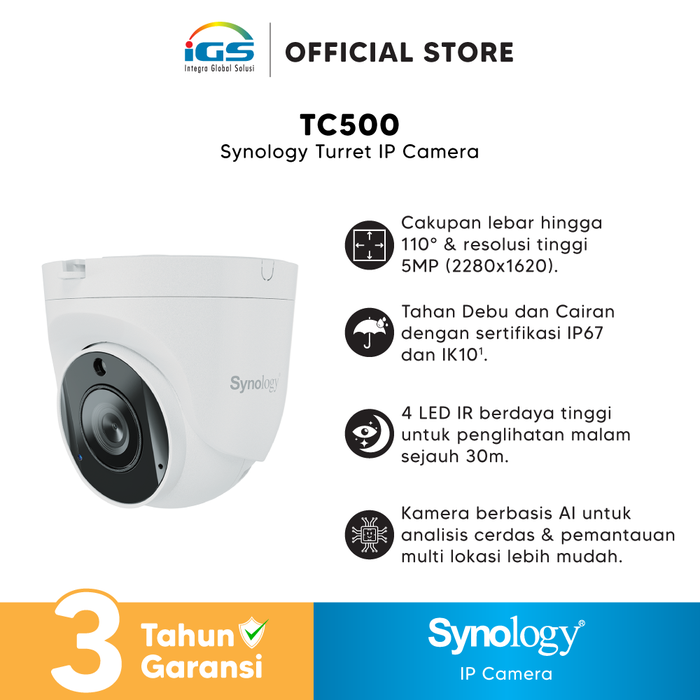 Gambar Synology TC500 Turret IP Camera (Bonus Online assessment & Pemasangan) dari IGS Official Store Jakarta Barat Tokopedia