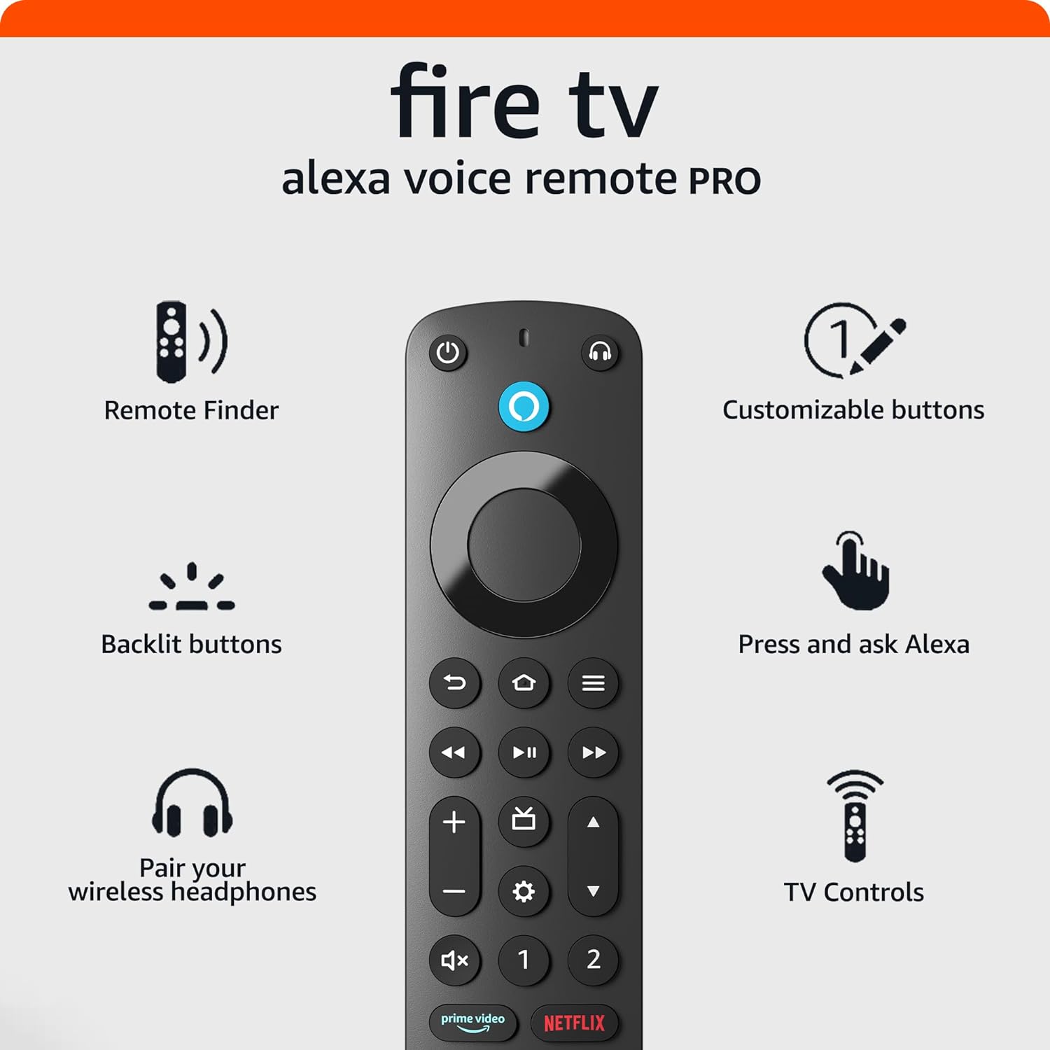 Amazon Alexa Voice Remote Pro, includes remote finder, TV controls, backlit buttons, requires compatible Fire TV device