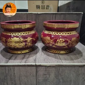 Hiolo Hio lo Tempat Dupa Keramik Merah  Maron Uk 8in