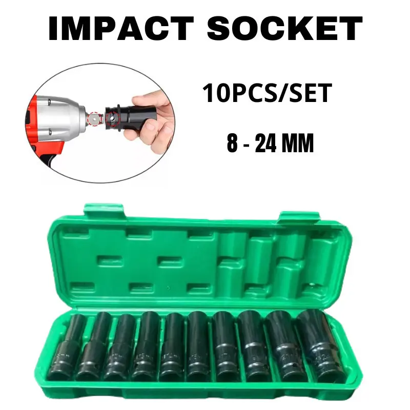 Impact Socket Set 10Pcs 1/2 Inch 8-24MM Extension Impact Socket
