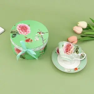 LECORA Hampers Set English Afternoon Tea Cup "GREEN ROSE" Royal European cup Ceramic Cangkir Teh Keramik American Souvenir Kado Pernikahan Cangkir Mug Aesthetic Mewah