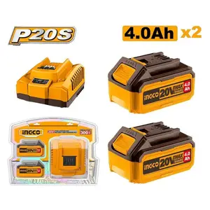 PAKET x2 Baterai 4.0Ah 20V Rapid Fast Charger 4A INGCO FBCPK1424 4AH P20S