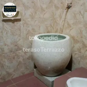 TerasoTerrazzo Model Gentong Sedang Bak Mandi Teraso Terrazzo Anti Bocor Tinggi 57cm Diameter 47cm Warna Putih