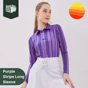 GOLFORFUN Womens Long Sleeve Purple Stripe - Baju Kaos Polo Shirt Golf