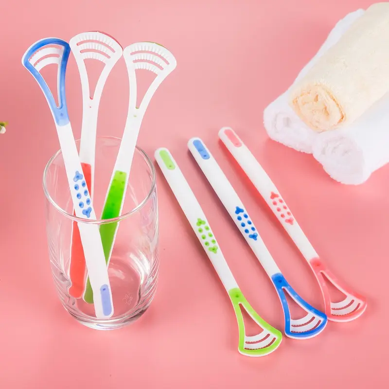 Sikat Pembersih Lidah Tongue Cleaner Scraper / Alat Pengangkat Kotoran Plak Lapisan Putih Kuman Bakteri Jamur Penghilang Bau Mulut Tak Sedap Bahan Plastik + Silicone Mudah Dibersihkan / Perawatan Kebersihan Lidah Mulut Gigi Nafas Segar Gerigi Rubbery 4