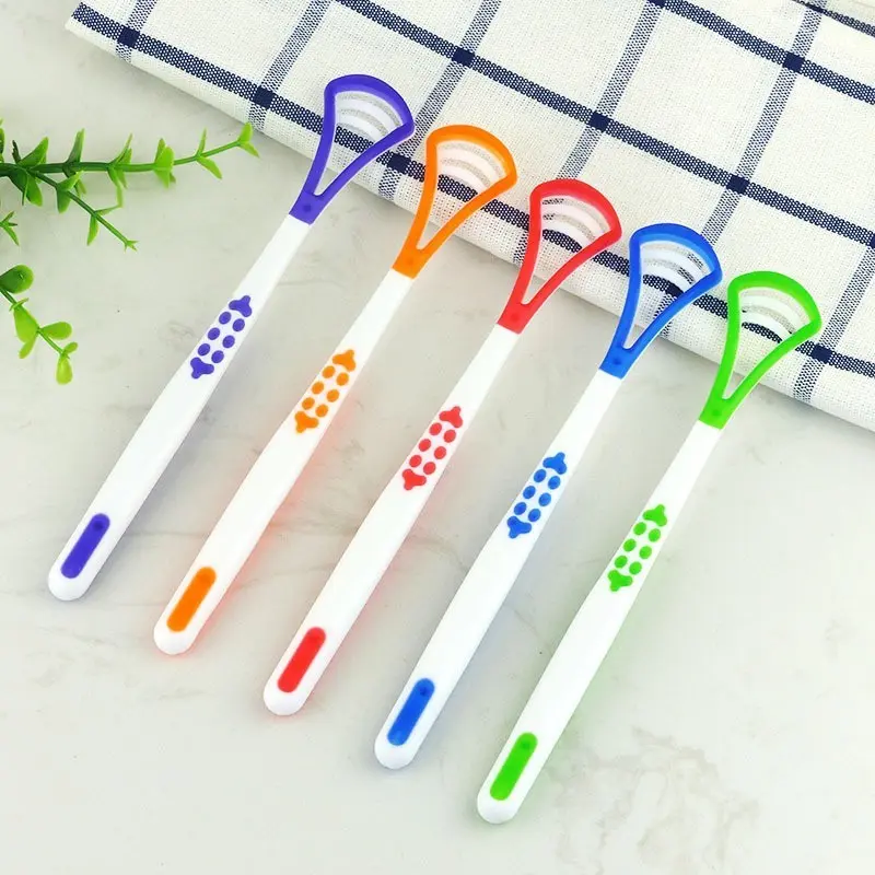 Sikat Pembersih Lidah Tongue Cleaner Scraper / Alat Pengangkat Kotoran Plak Lapisan Putih Kuman Bakteri Jamur Penghilang Bau Mulut Tak Sedap Bahan Plastik + Silicone Mudah Dibersihkan / Perawatan Kebersihan Lidah Mulut Gigi Nafas Segar Gerigi Rubbery 5