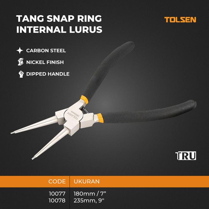 Gambar Tang Snap Ring Lurus Internal 7" 9" inch Tang Snap Ring Plier Internal 10077 Tolsen - 235mm, 9′′ dari Truteknik Kota Tangerang Tokopedia
