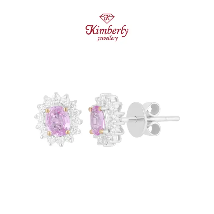 Anting Berlian Batu Pink Sapphire KER1140163 - Kimberly Jewellery