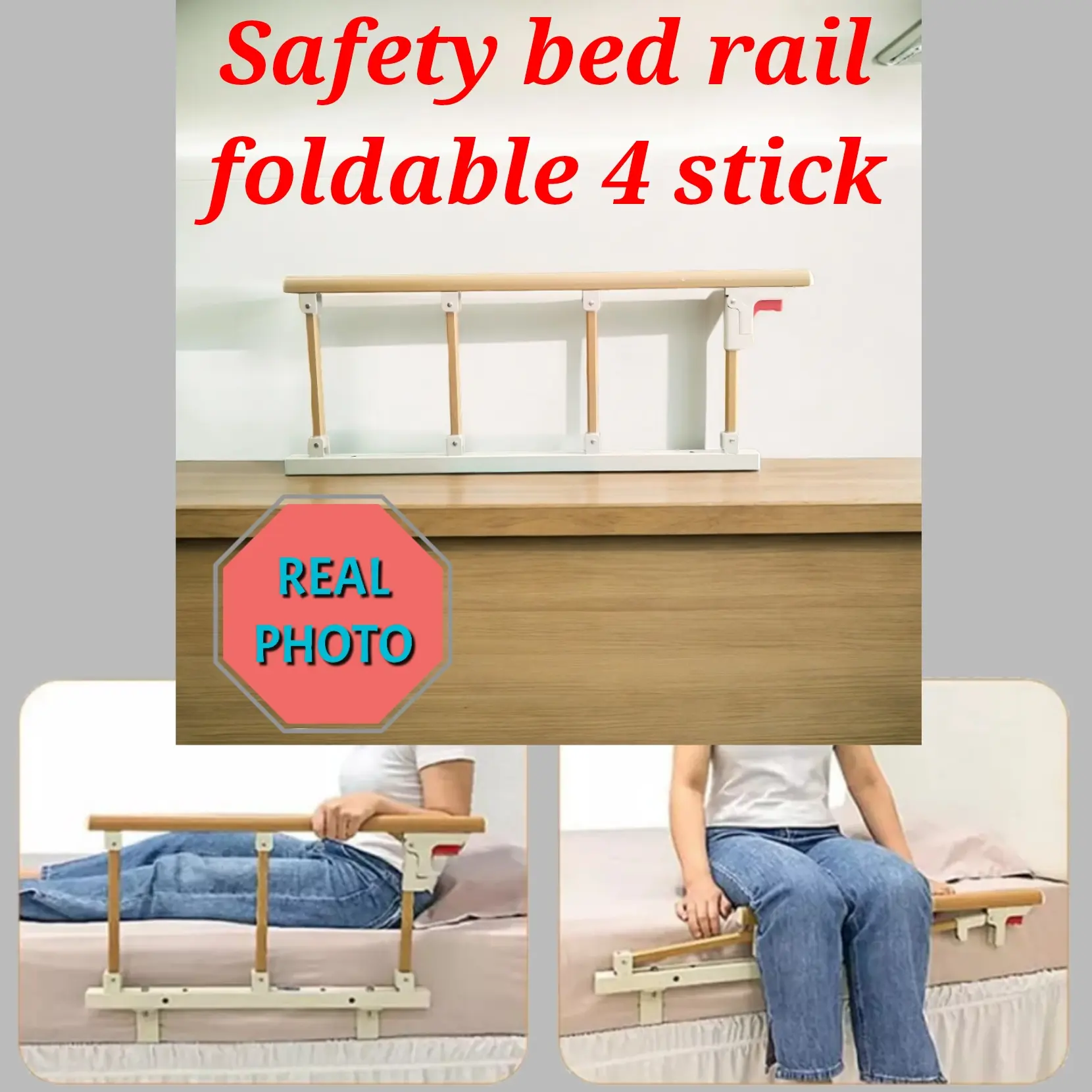 4 stick pegangan pinggir ranjang lansia pasien lipat safety bed rail