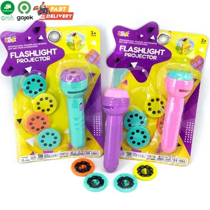 Mainan Edukasi Senter Proyektor Flashlight Projector 32 Gambar Pengetahuan Hewan Angka Huruf