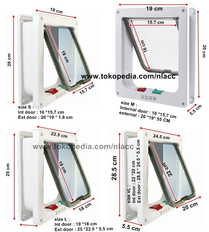 Pintu Kucing & Anjing Kecil Flapdoor 4 Way Magnetic - Ukuran S hingga XL - Bahan ABS - Cocok untuk Pintu Kaca, Kayu, Besi, dan Jendela Kaca - Akses Dua Arah - Penguncian 4 Cara - Tebal 2 hingga 5.5 cm