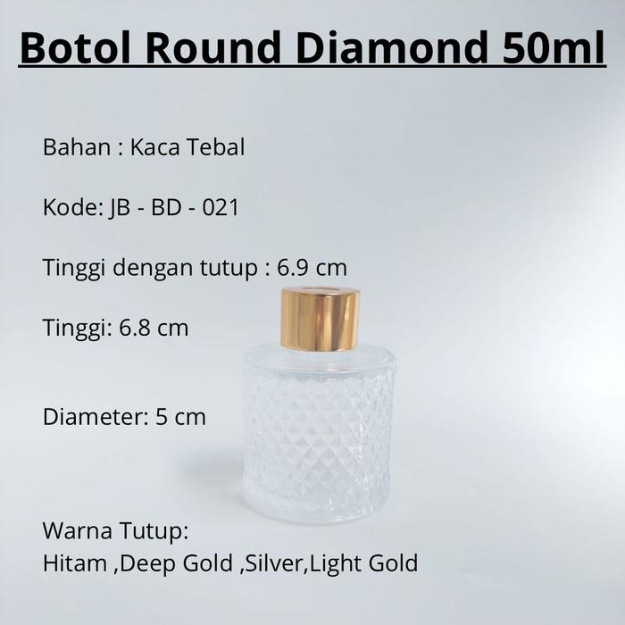 Gambar Botol Reed Diffuser Round DIAMOND Transparan - 50 mL - Hitam dari Java Botol Kota Surabaya Tokopedia