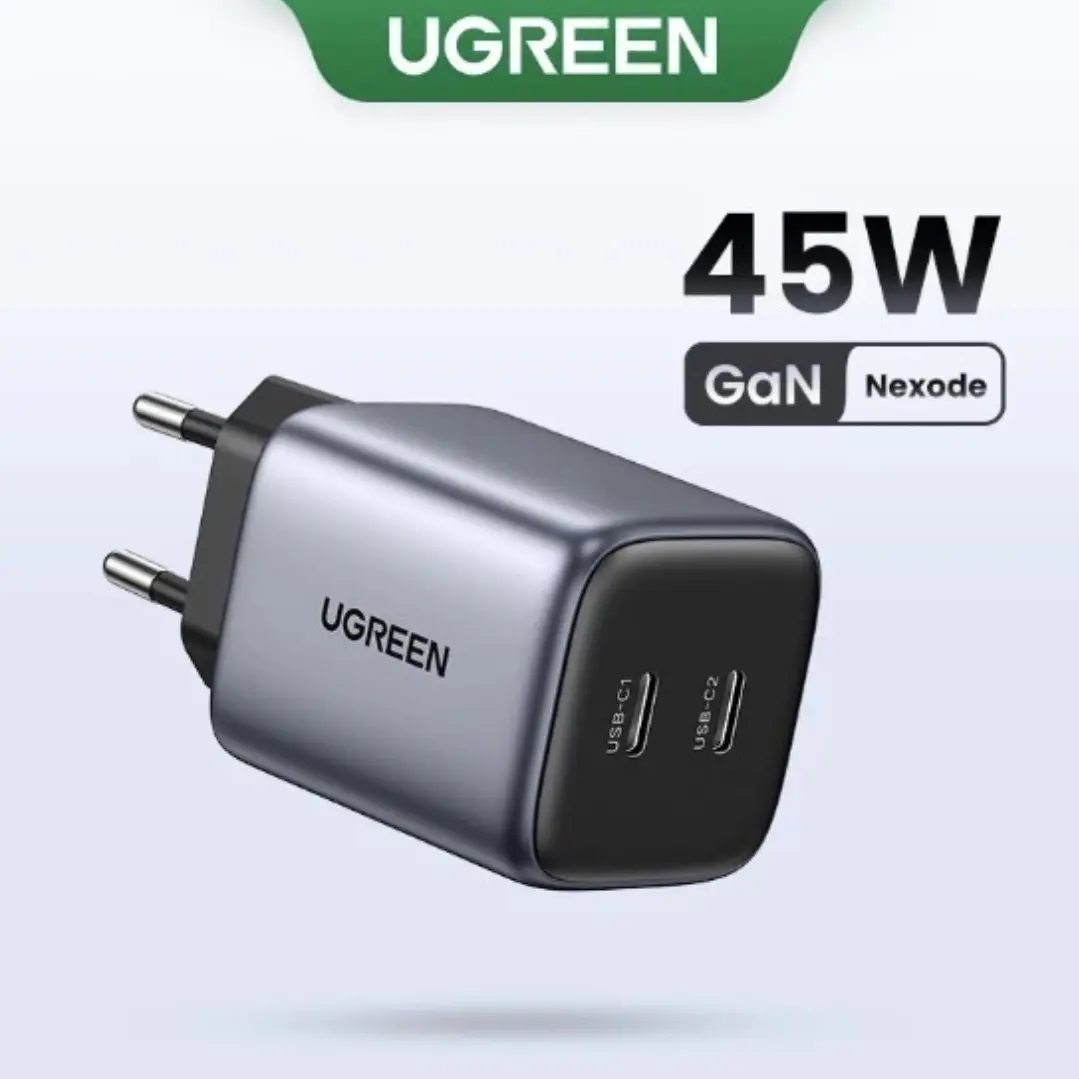 Ugreen BATOK ADAPTOR CHARGER 45WAT DUAL PORT TYPE C SUPER FAST CHARGING