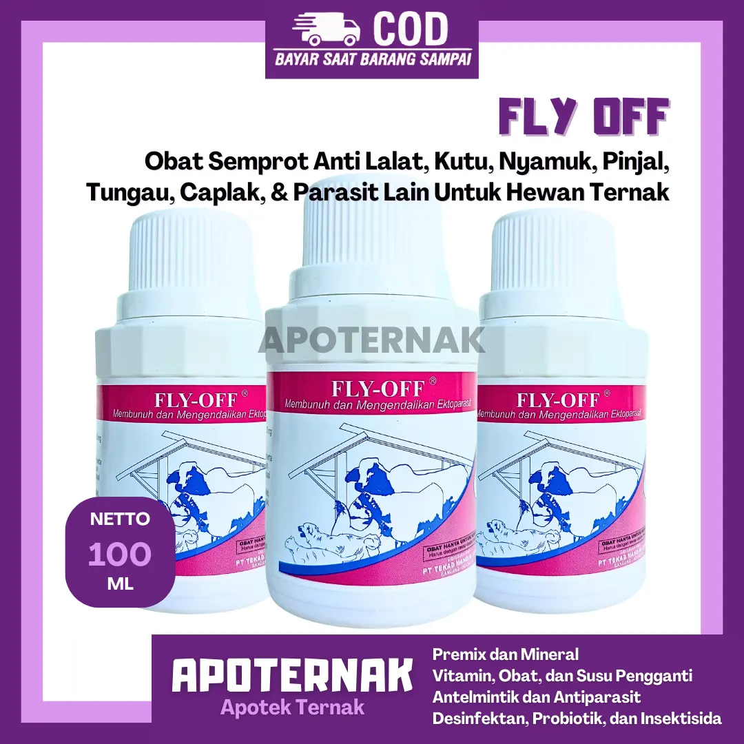 FLY OFF 100ML - Obat Anti Lalat Kutu Nyamuk Pinjal Tungau Caplak Parasit Semprot Hewan - Obat Lalat Sapi - Obat Caplak Sapi
