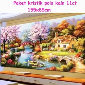 paket kristik pemandangan sakura japanese garden pola kain sulaman
