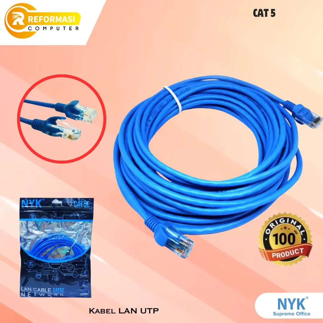 Kabel LAN/UTP 20 Meter Cat5E Siap Pakai Kabel LAN dengan Kepala Konek