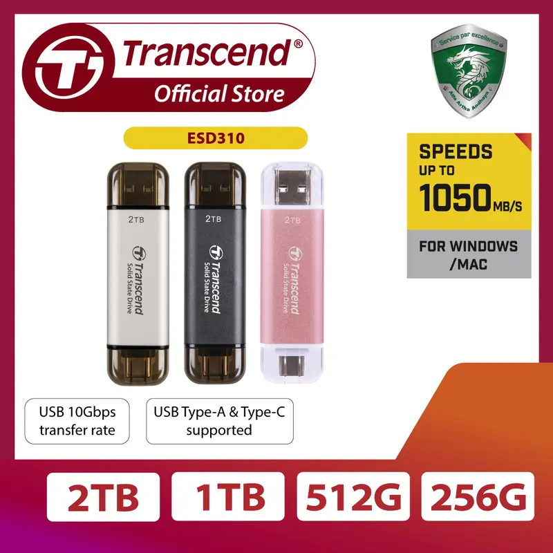 Transcend ESD310 External SSD USB 3.2 Gen 2x1 (USB 10Gbps) [C-Black / S-Silver / P-Pink] 0