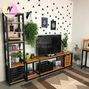 Rak tv modern / rak tv kombinasi besi kayu