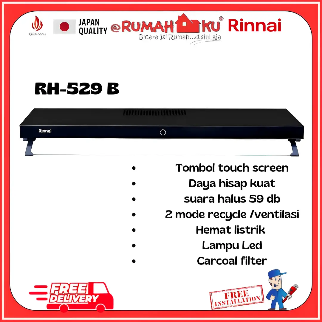 Cooker Hood Rinnai RH-529B Warna Hitam Touch Screen